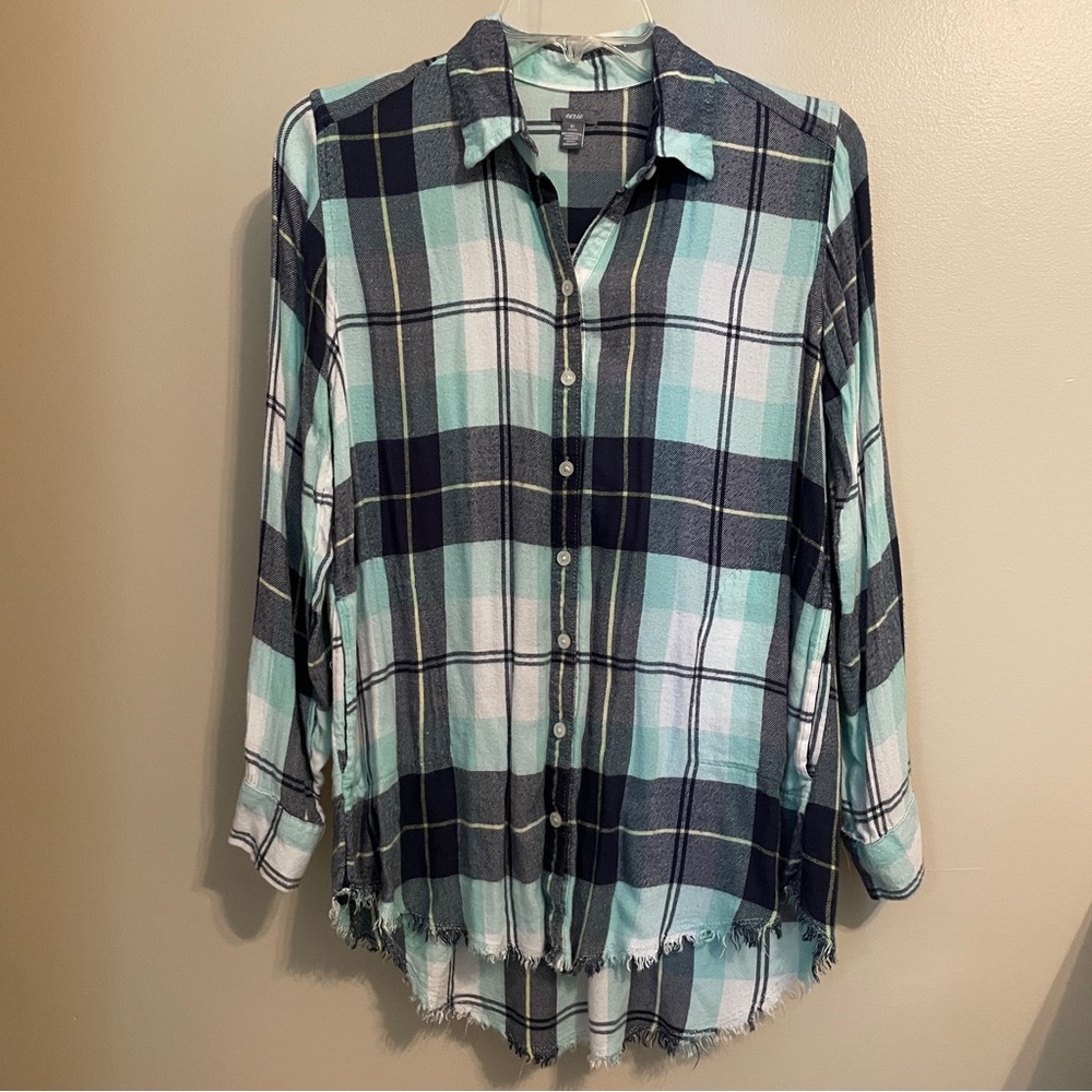 Aerie Plaid Flannel Top with Distressed Hem